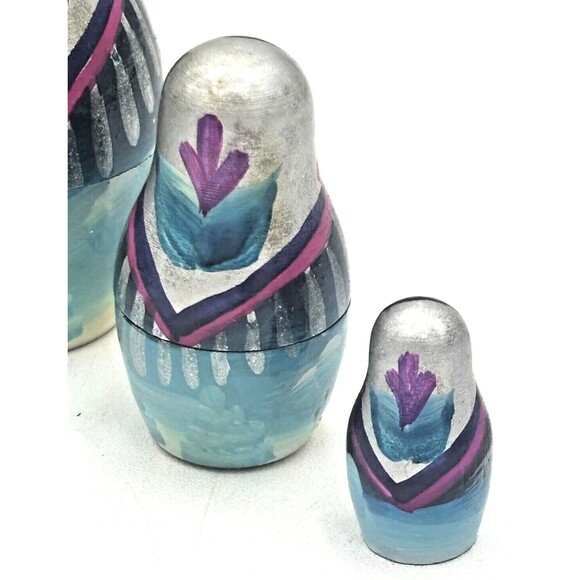 Matryoshka Russian Winter Village Nesting Dolls 9 Piece Vintage Wood Handpainted - Picture 12 of 16